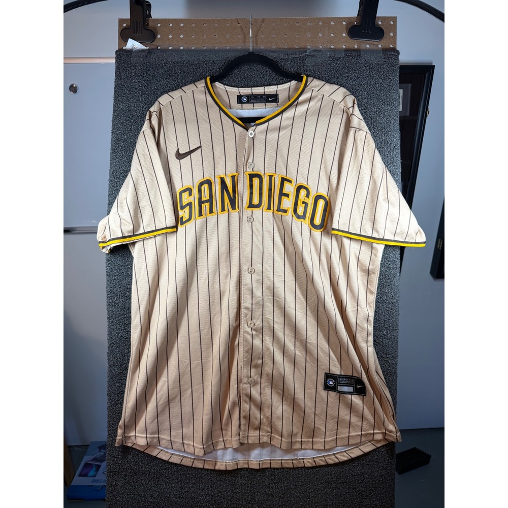 Nike MLB Jersey Mens XL Tan San Diego Padres Tatis Jr 23 Pinstripe Baseball